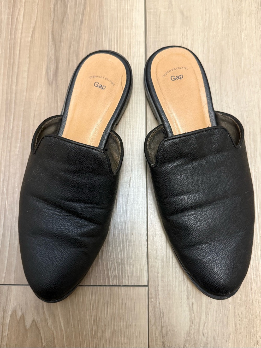 GAP Black Leather Backless Slip-On Mules
